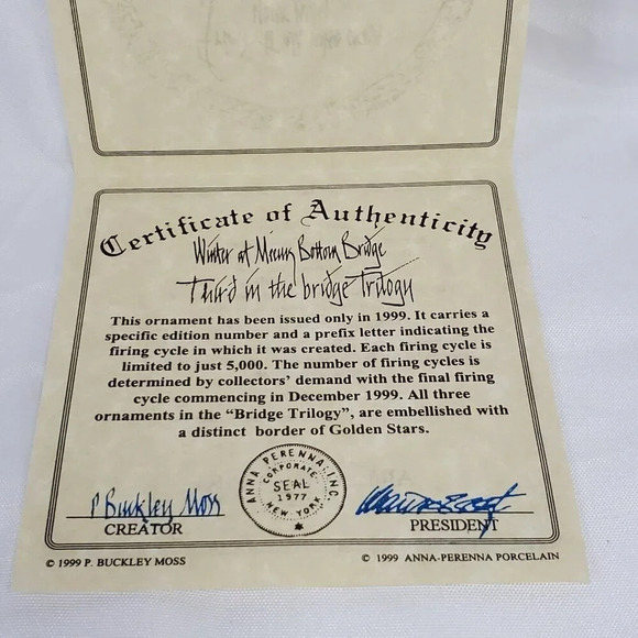 P. Buckley Moss Christmas Ornament Meens Bottom Bridge, Anna-Perenna Porcelain - Picture 12 of 16
